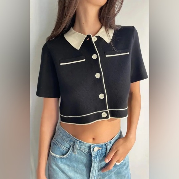 OAK + FORT Tops - Oak + Fort Cropped Knit Blouse